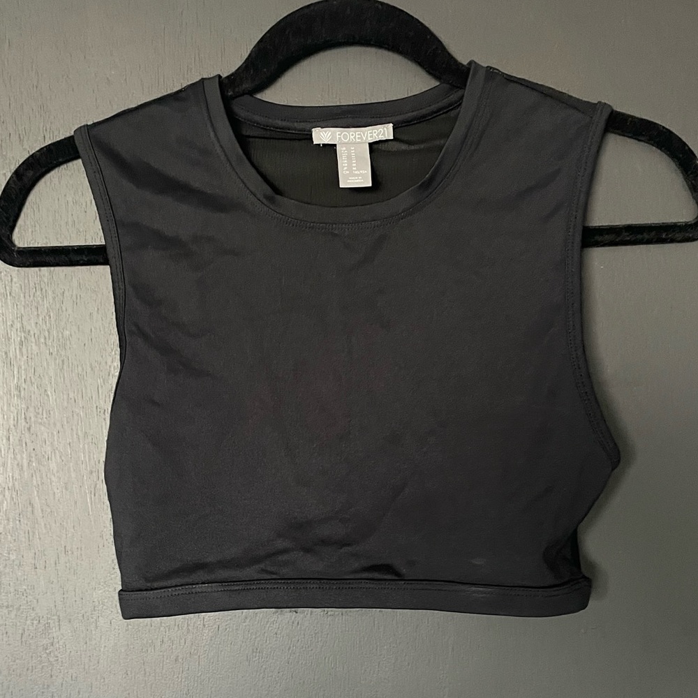 Forever 21 Black Crop Mesh Back Top - Size Medium